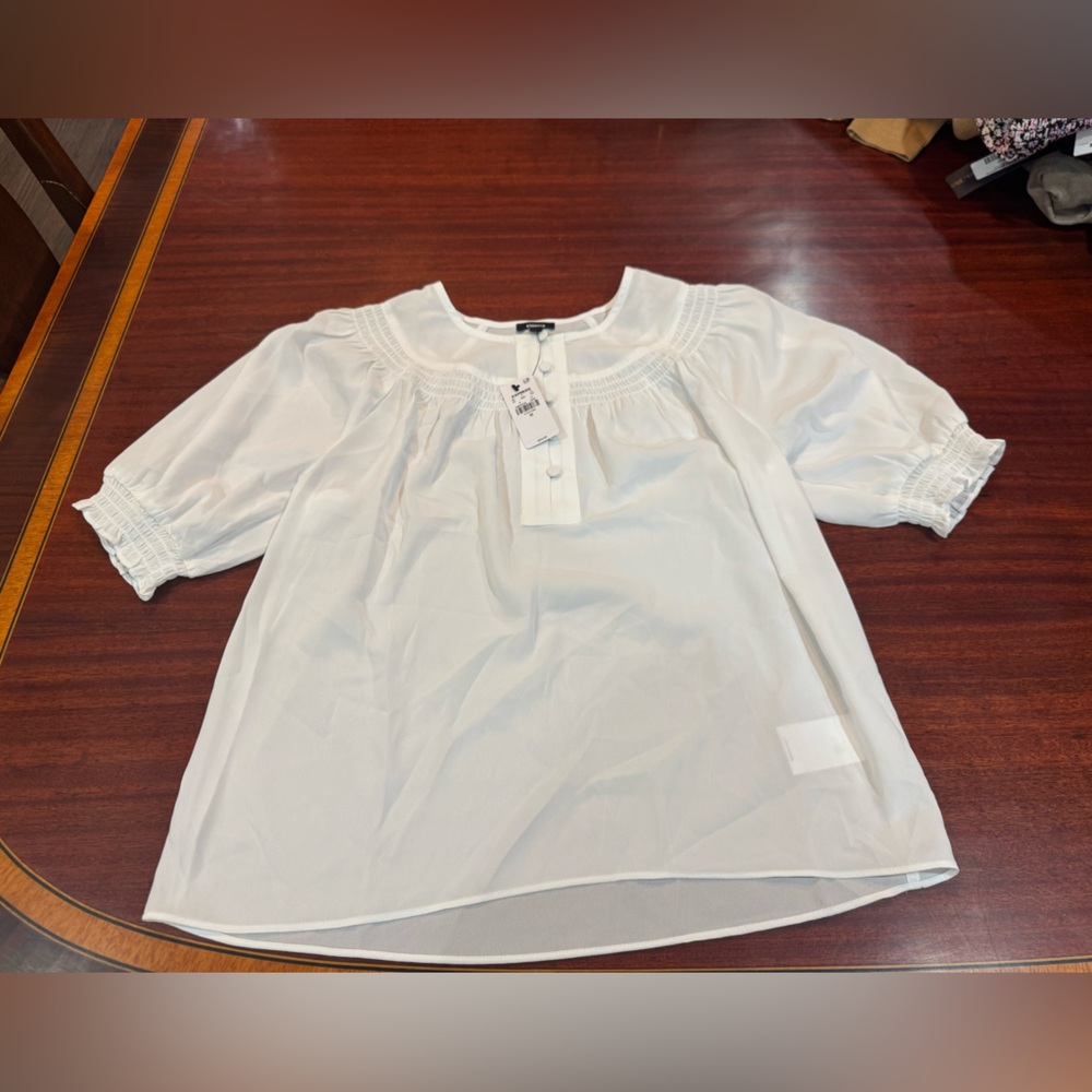 Express Ivory Blouse with Gathered Neckline